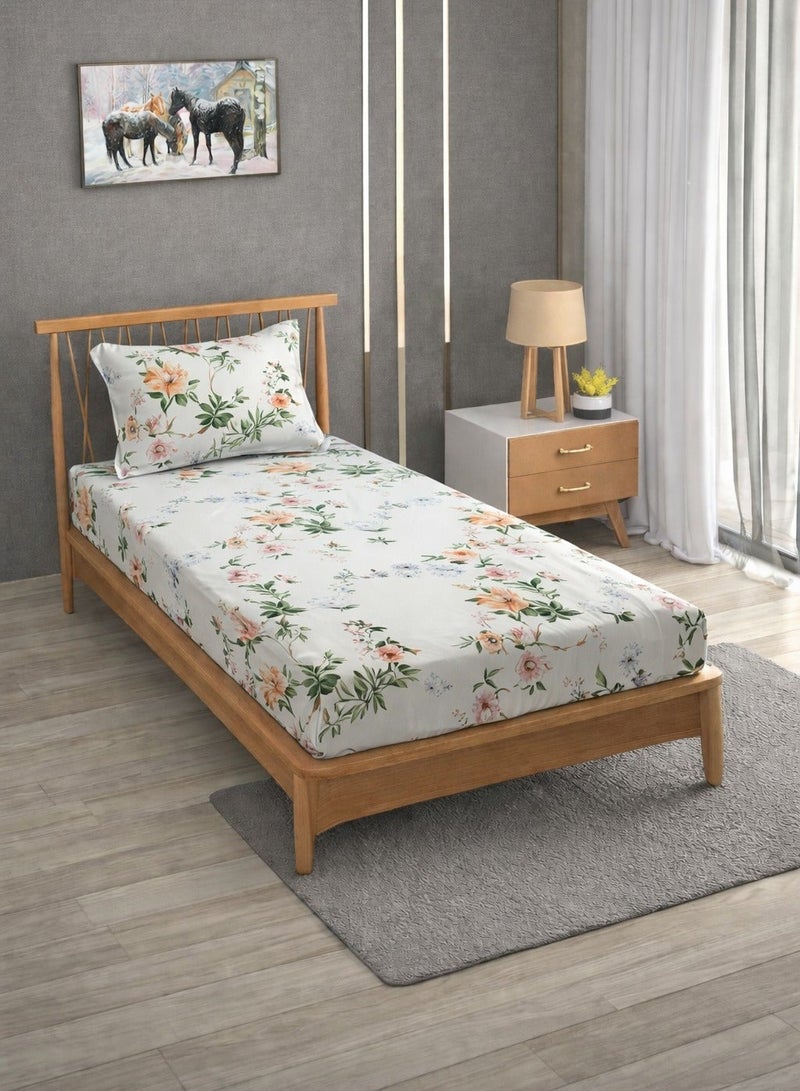 AURIO Premium Single Size Fitted Bedsheet with 1 Pillowcase – Modern Design & Pattern – Deep Pocket (90x200+25 cm) Soft, Breathable Microfiber Bedding for Kids & Guest Rooms - Image 1